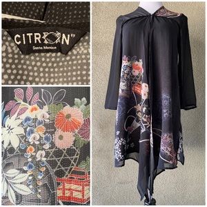 “Citron Santa Monica” Black Chiffon Kimono Duster size S